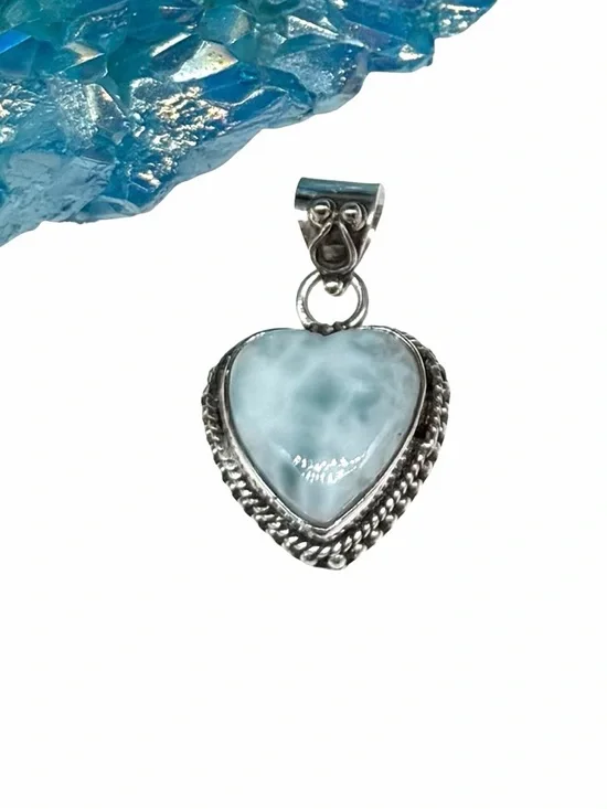 Larimar Heart Shaped Necklace Pendant Solid 925 Sterling Silver - Picture 1 of 5